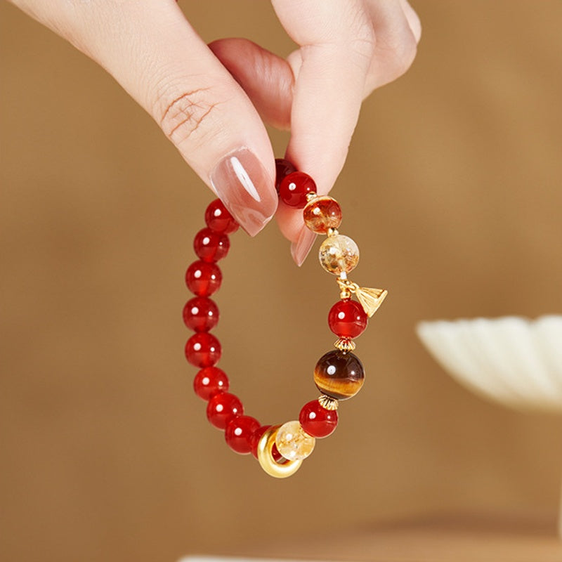 925 Silver Lotus Seedpod Red Agate Bracelet-Warm Wishes