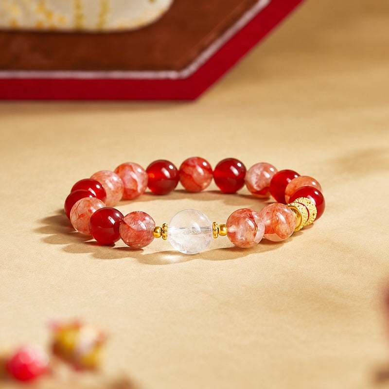Sunlit Joy-Red Agate & Red Inclusion Quartz Bracelet