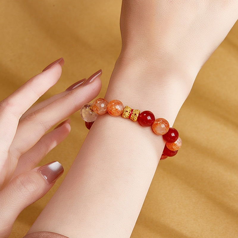 Sunlit Joy-Red Agate & Red Inclusion Quartz Bracelet