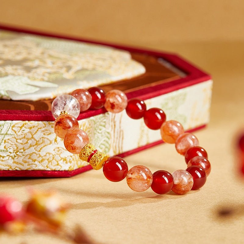 Sunlit Joy-Red Agate & Red Inclusion Quartz Bracelet