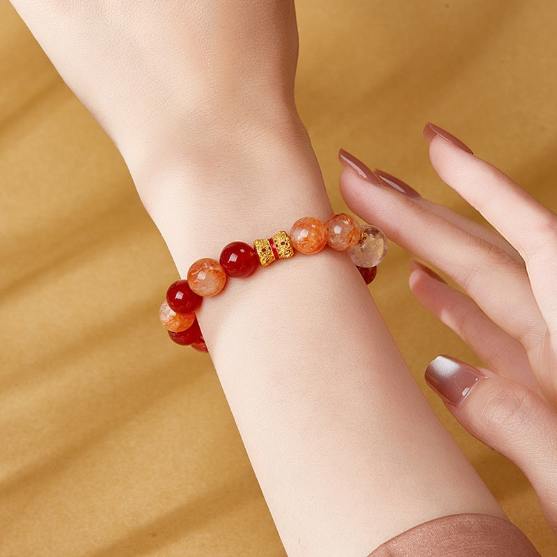 Sunlit Joy-Red Agate & Red Inclusion Quartz Bracelet