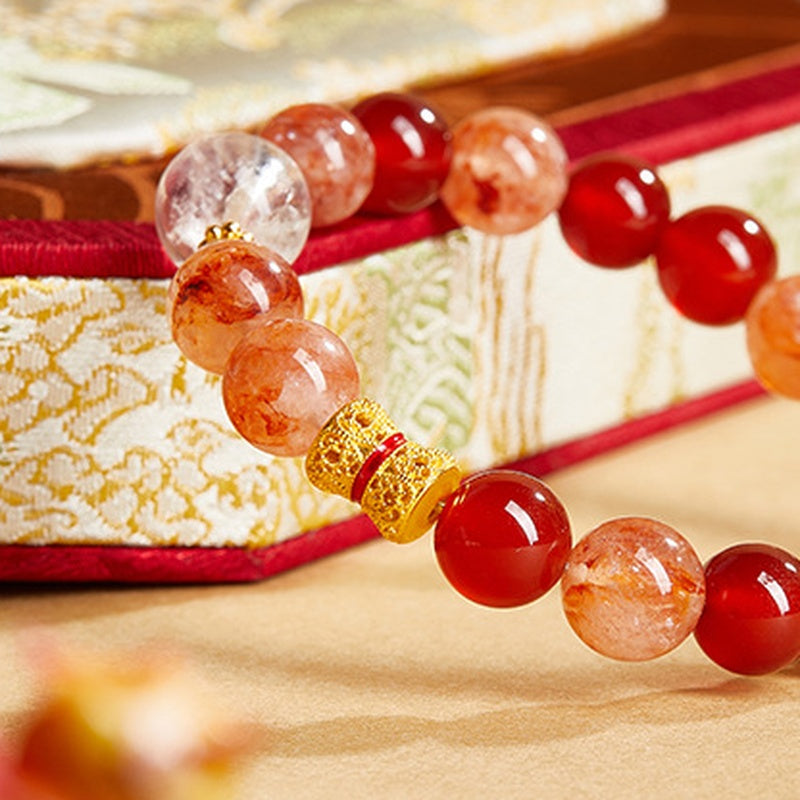 Sunlit Joy-Red Agate & Red Inclusion Quartz Bracelet
