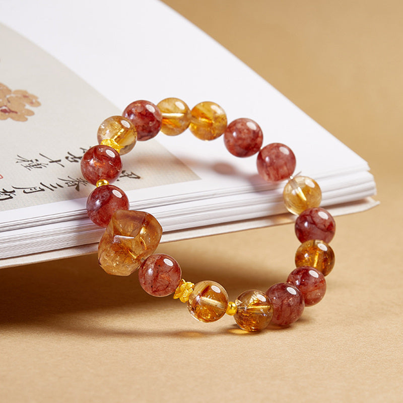 Yellow Tower Quartz Red Inclusion Quartz Bracelet-Crimson Glow