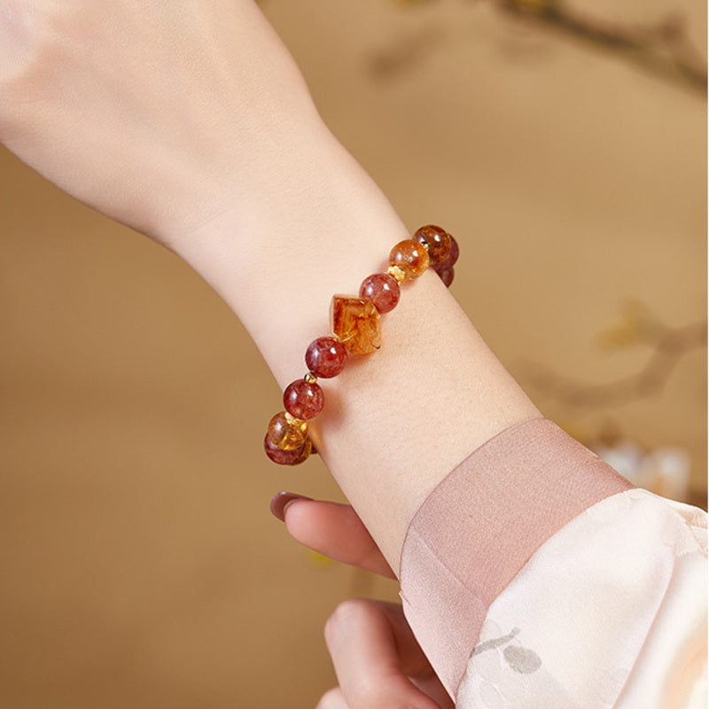 Yellow Tower Quartz Red Inclusion Quartz Bracelet-Crimson Glow