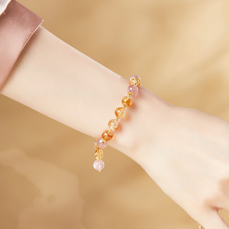 Yellow Tower Quartz Strawberry Quartz Bracelet-Golden Radiance