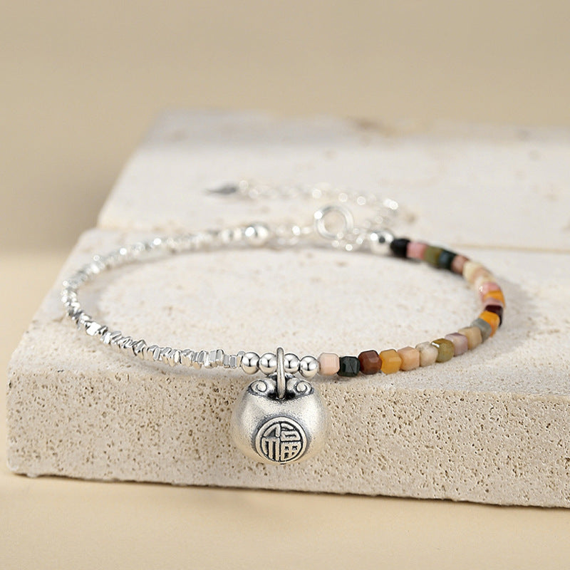 Peaceful Glimmers-Agate Fortune Bag Silver Bracelet