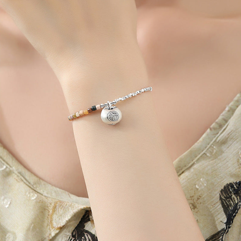 Peaceful Glimmers-Agate Fortune Bag Silver Bracelet