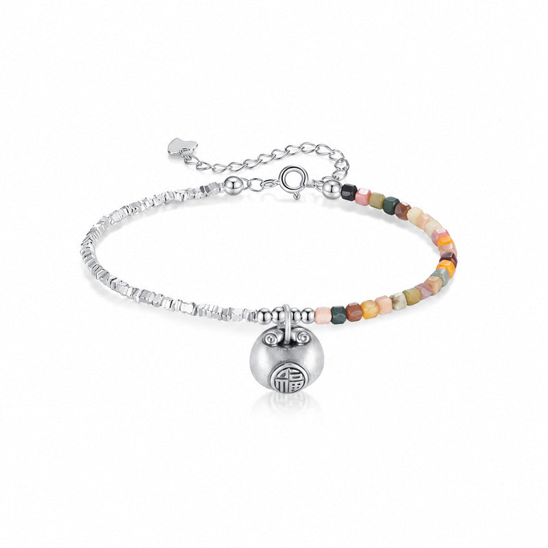 Peaceful Glimmers-Agate Fortune Bag Silver Bracelet
