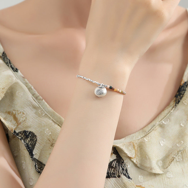 Peaceful Glimmers-Agate Fortune Bag Silver Bracelet