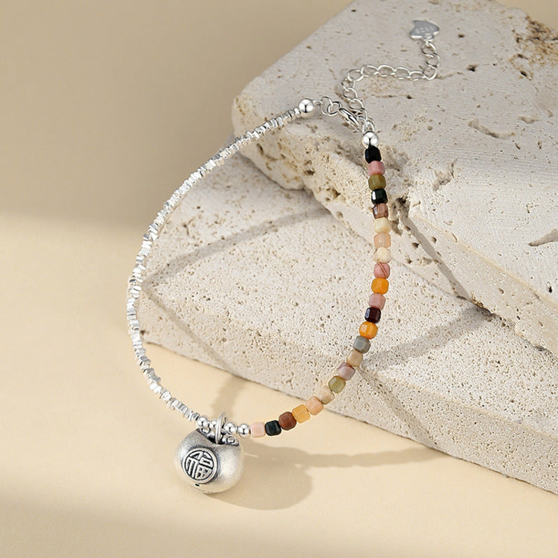 Peaceful Glimmers-Agate Fortune Bag Silver Bracelet