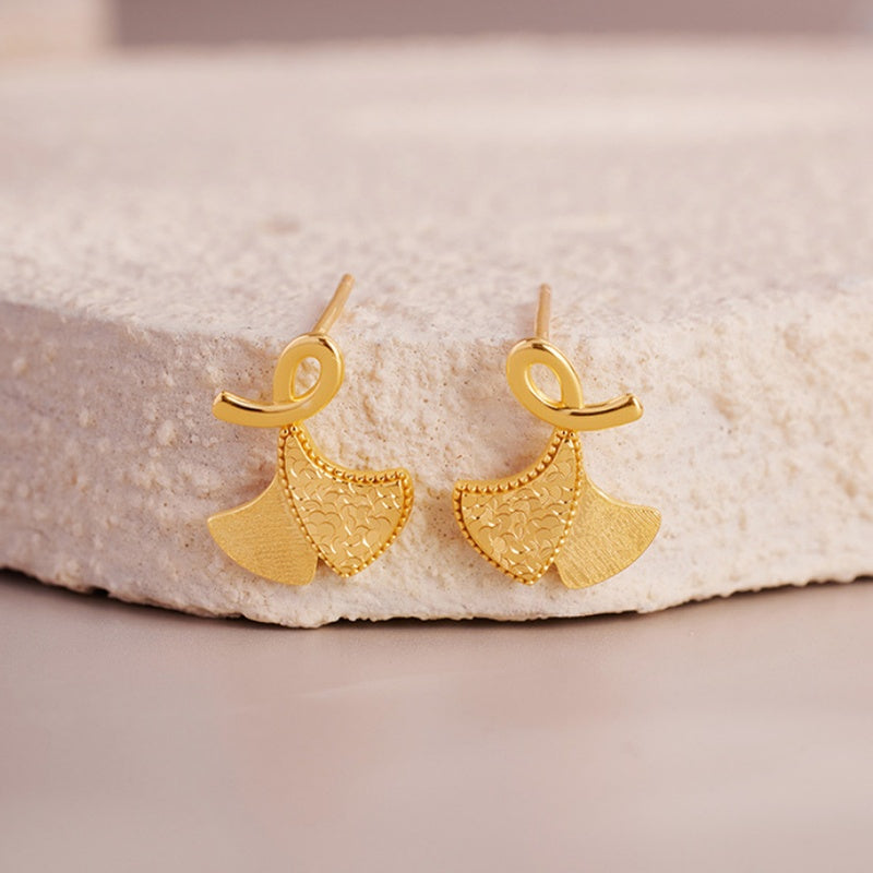 925 Silver Ginkgo Leaf Stud Earrings-Poetic Freedom