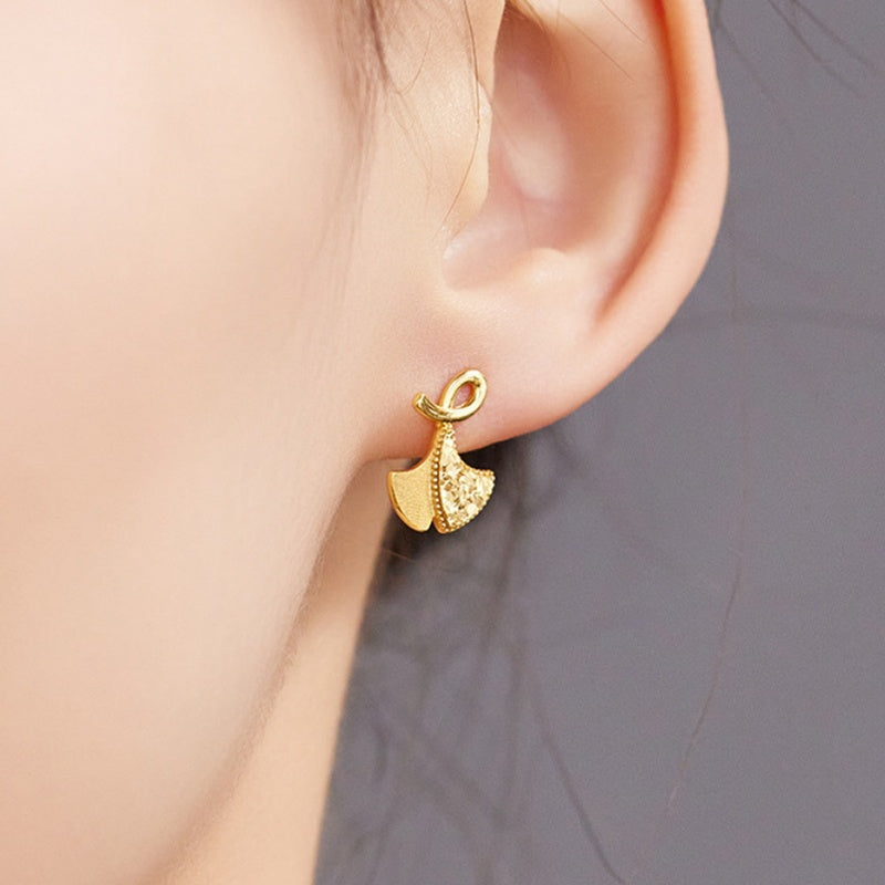 925 Silver Ginkgo Leaf Stud Earrings-Poetic Freedom