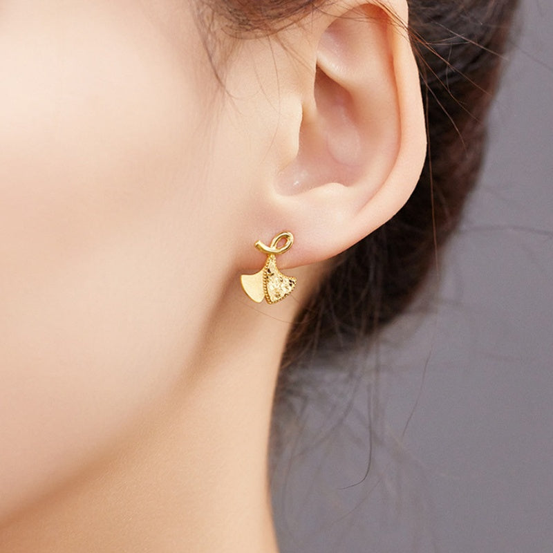 925 Silver Ginkgo Leaf Stud Earrings-Poetic Freedom