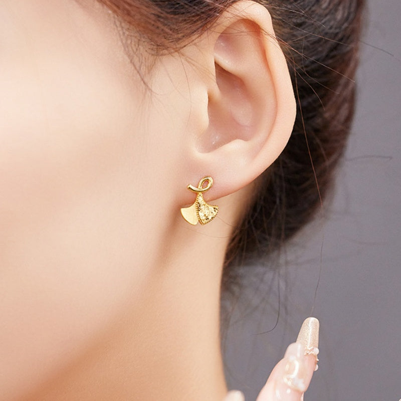 925 Silver Ginkgo Leaf Stud Earrings-Poetic Freedom