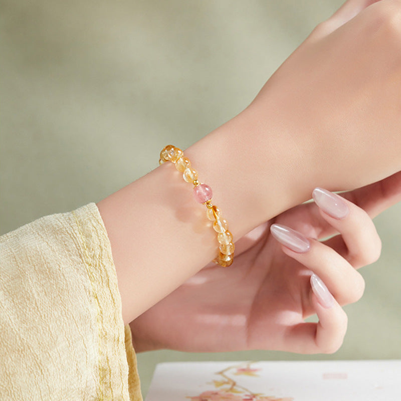 Yellow Tower Quartz Strawberry Crystal Bracelet-Luminous Wishes