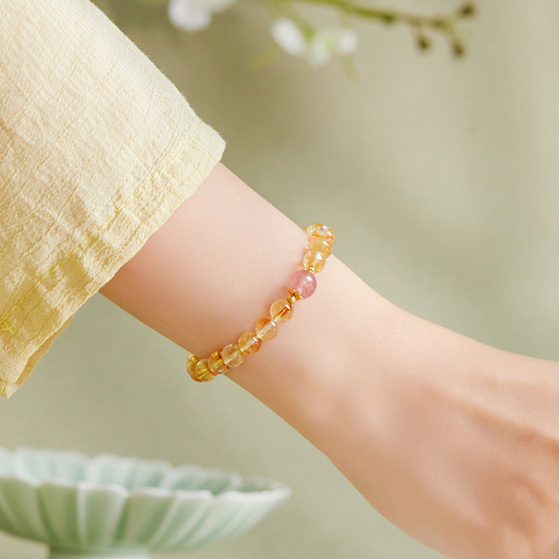 Yellow Tower Quartz Strawberry Crystal Bracelet-Luminous Wishes