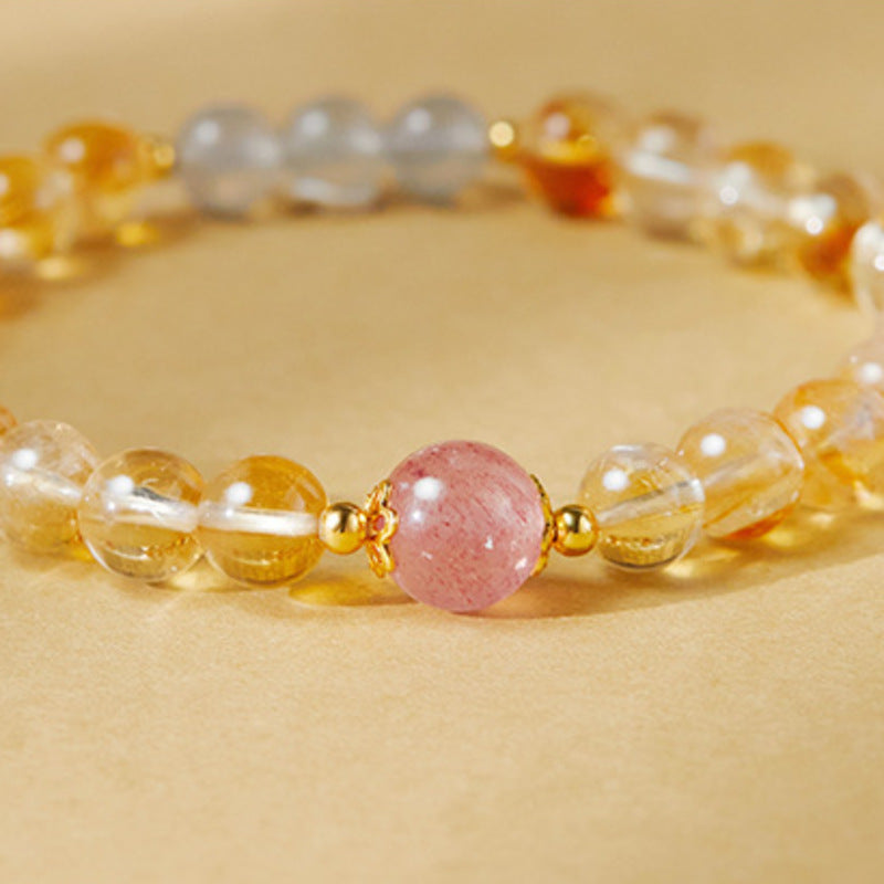 Yellow Tower Quartz Strawberry Crystal Bracelet-Luminous Wishes