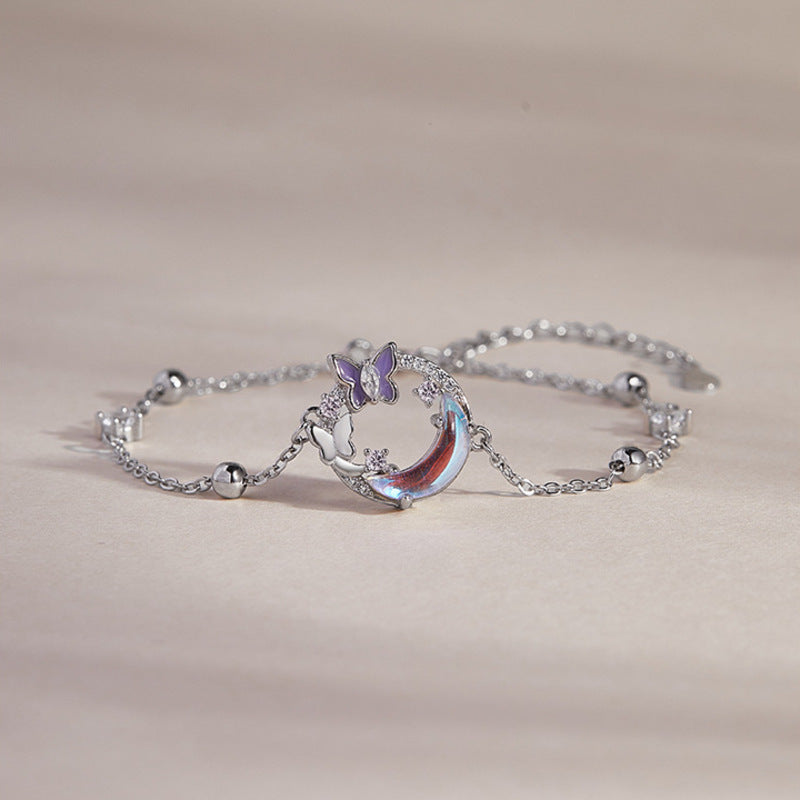 Sterling Silver Butterfly Moon Bracelet-Moonlit Daydream