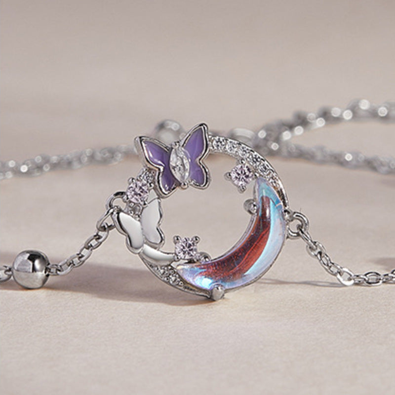 Sterling Silver Butterfly Moon Bracelet-Moonlit Daydream