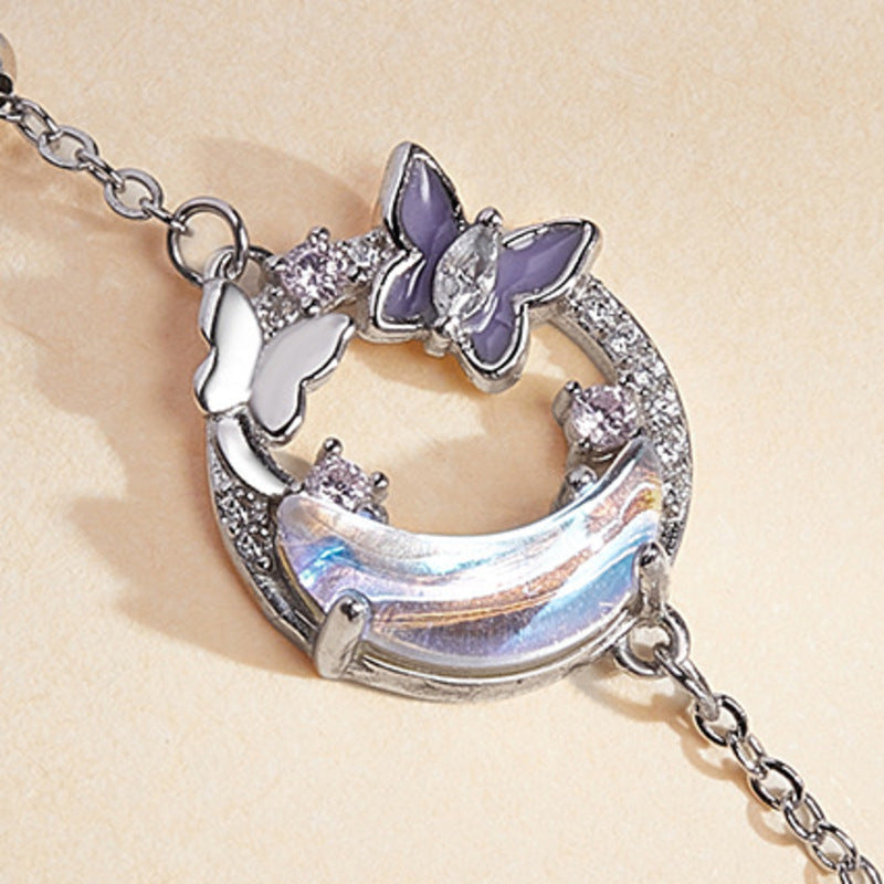 Sterling Silver Butterfly Moon Bracelet-Moonlit Daydream