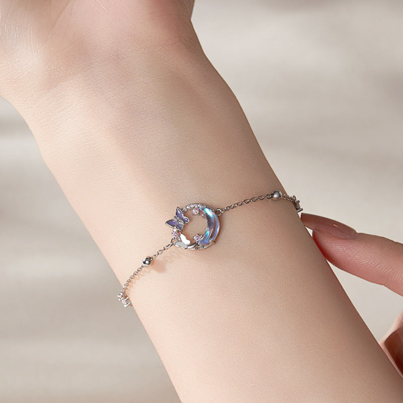 Sterling Silver Butterfly Moon Bracelet-Moonlit Daydream