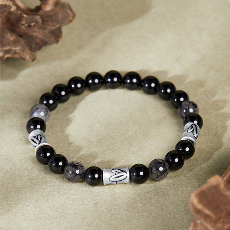 Bamboo Black Obsidian & Black Rutilated Quartz Bracelet-Steady Ascent