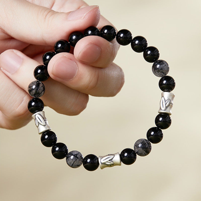 Bamboo Black Obsidian & Black Rutilated Quartz Bracelet-Steady Ascent