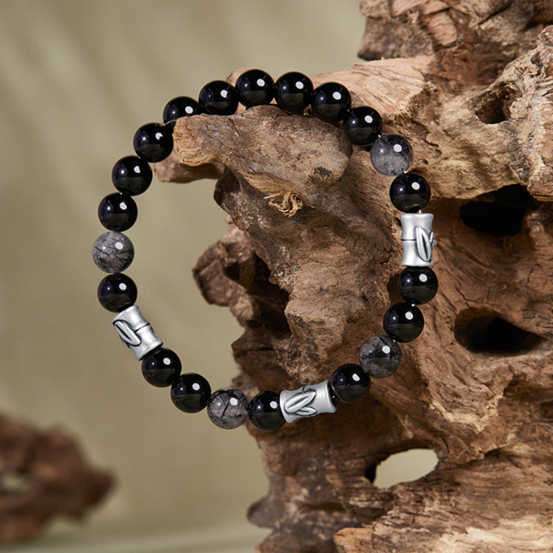 Bamboo Black Obsidian & Black Rutilated Quartz Bracelet-Steady Ascent