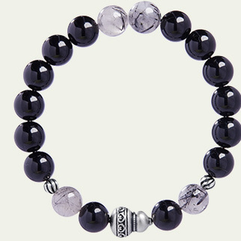 Gourd Obsidian & Black Inclusion Quartz Bracelet-Fortune's Turn