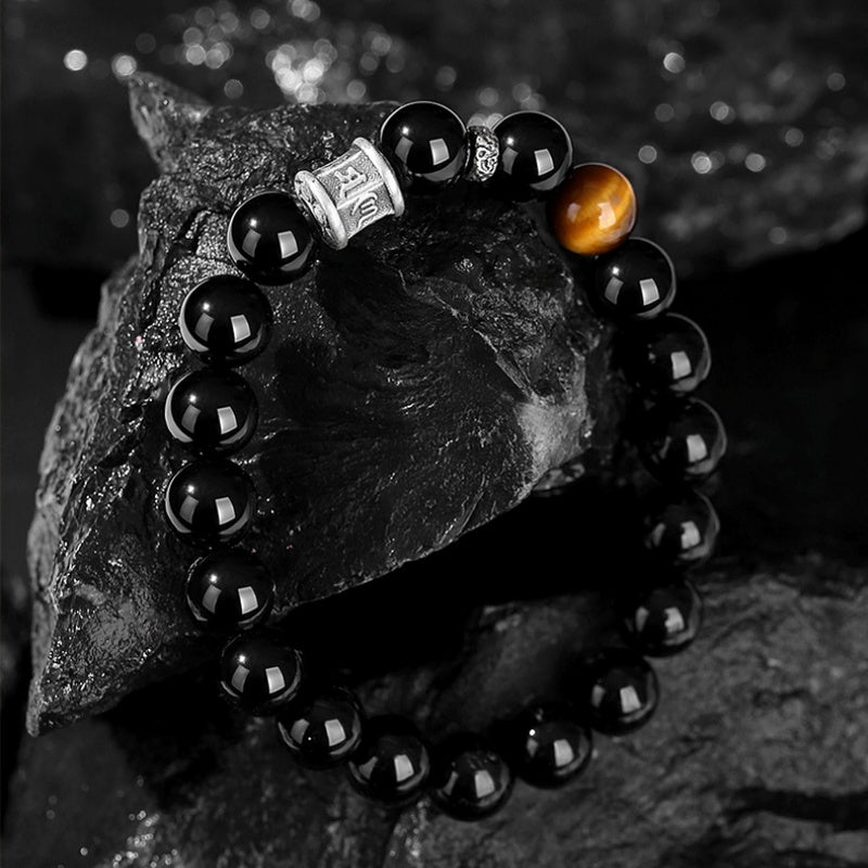 Wishes for Peace-Obsidian Six-Syllable Mantra Bracelet