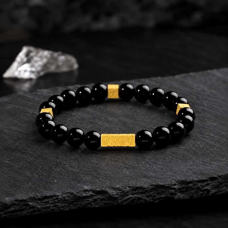Black Obsidian Blessing Bar Bracelet-Good Fortune