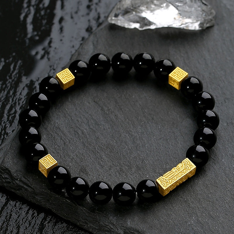 Black Obsidian Blessing Bar Bracelet-Good Fortune
