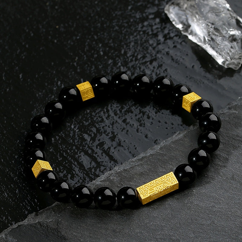 Black Obsidian Blessing Bar Bracelet-Good Fortune