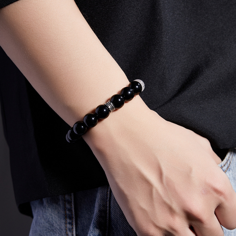Feather Obsidian & Black Inclusion Quartz Bracelet-Shadow Wings