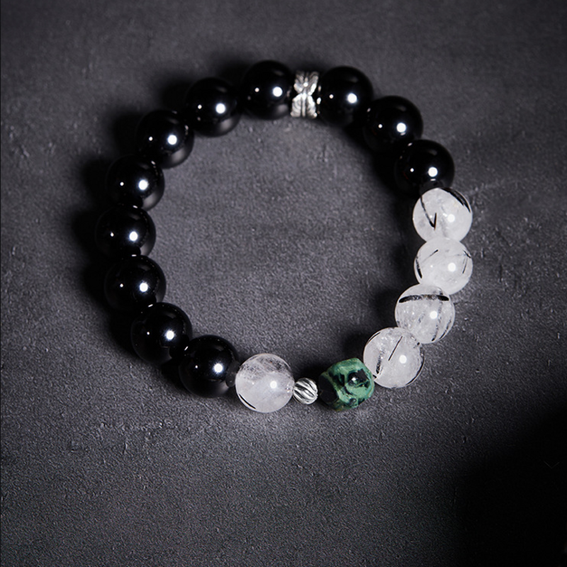 Feather Obsidian & Black Inclusion Quartz Bracelet-Shadow Wings