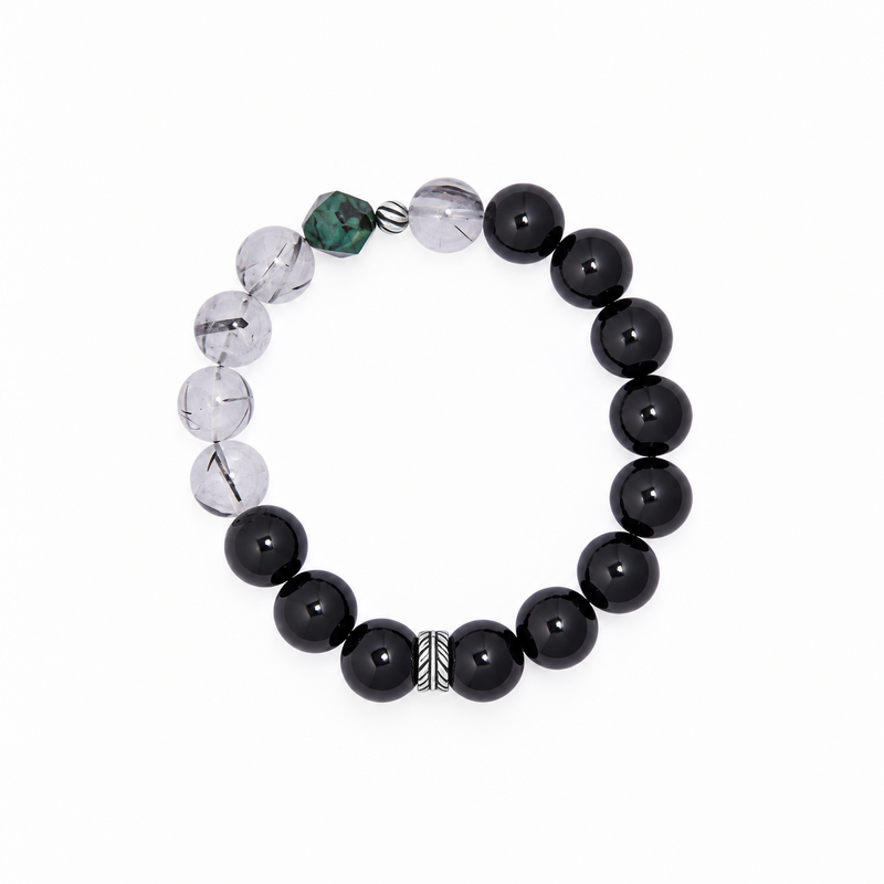 Feather Obsidian & Black Inclusion Quartz Bracelet-Shadow Wings