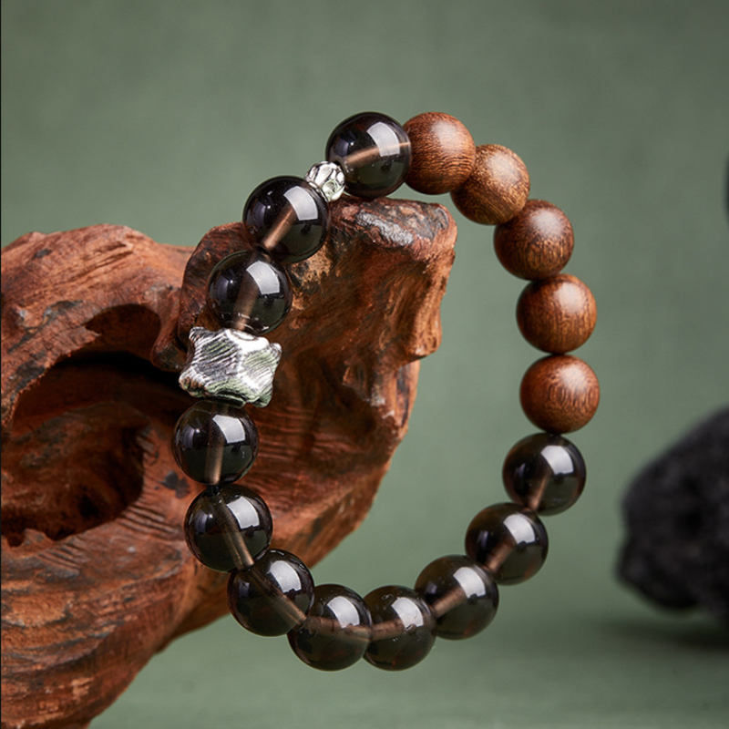 Obsidian & Golden Silk Wood Bracelet-Woodland Whispers
