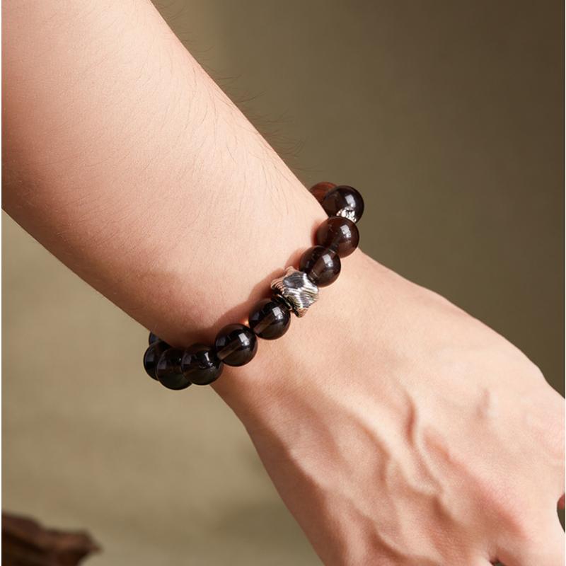 Obsidian & Golden Silk Wood Bracelet-Woodland Whispers