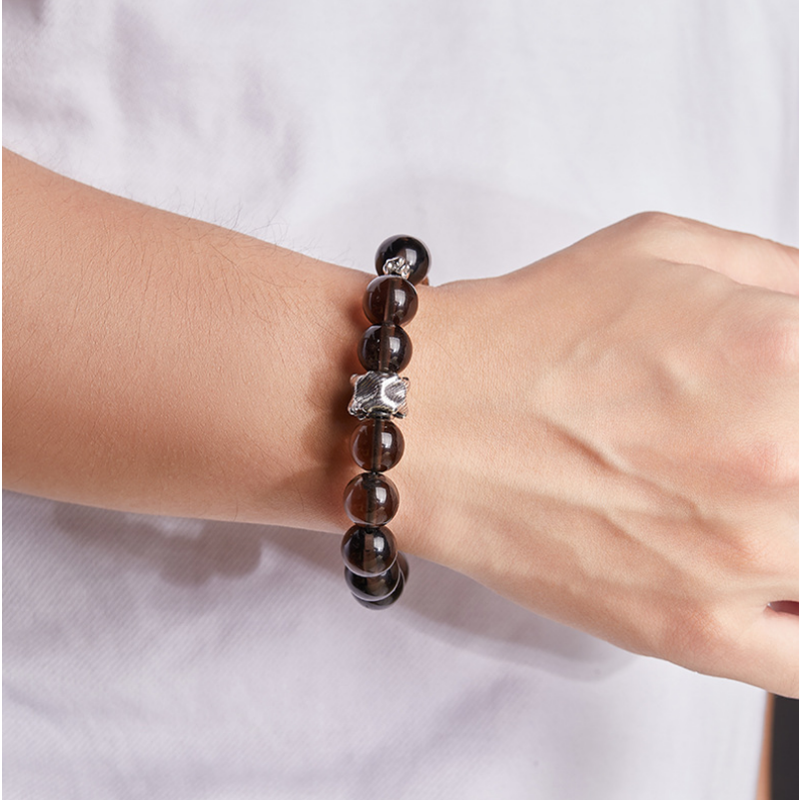 Obsidian & Golden Silk Wood Bracelet-Woodland Whispers