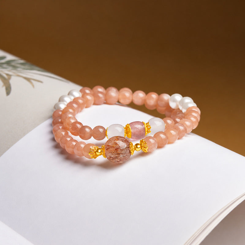 Sunstone Freshwater Pearl Double-Wrap Bracelet-Dawn Whispers