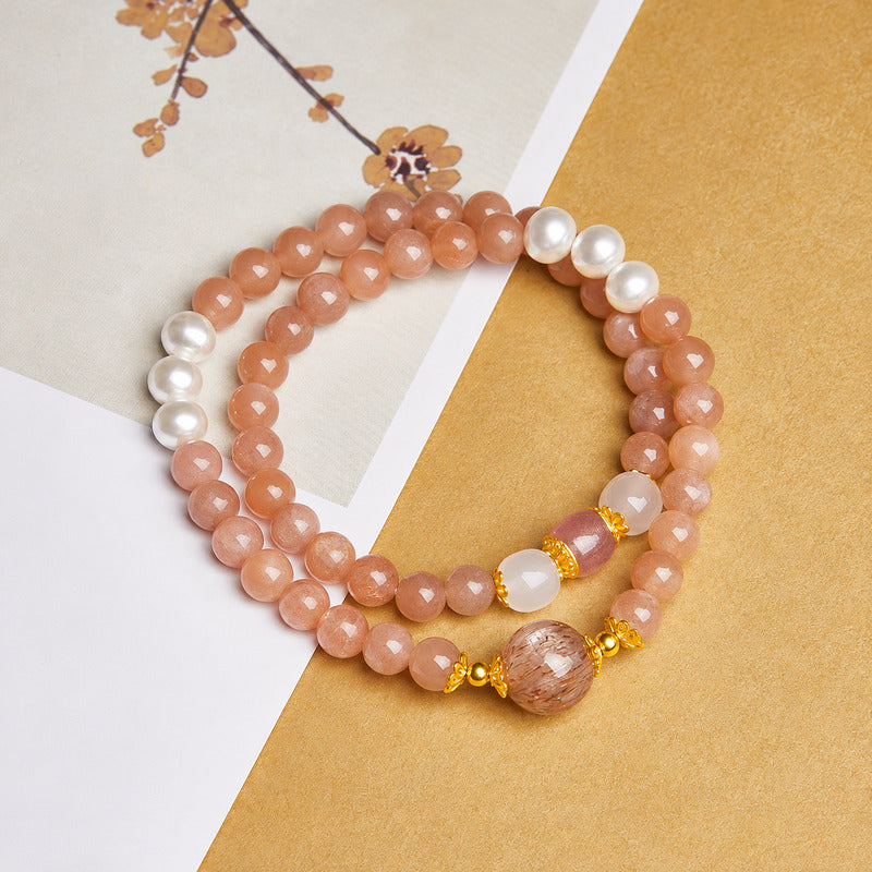 Sunstone Freshwater Pearl Double-Wrap Bracelet-Dawn Whispers
