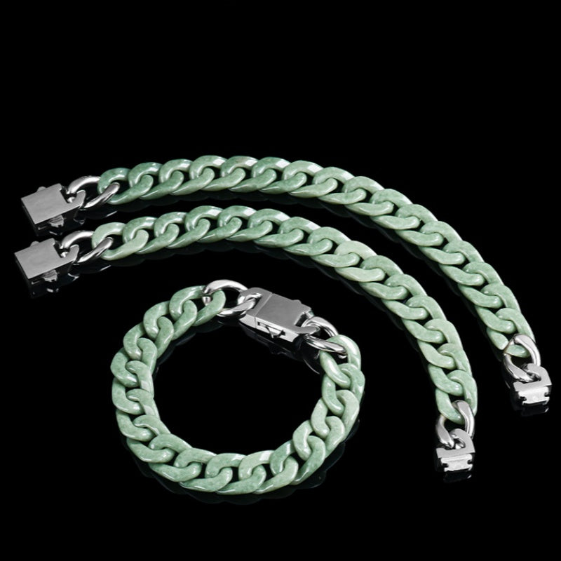 Hand-Carved Jadeite Cuban Link Bracelet-Guardian's Path