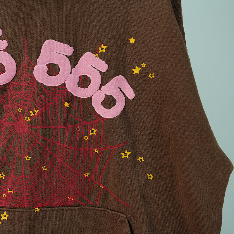 Sp5der Angel Number Hoodie Brown