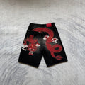 Black Washed Denim Jeans - Red Dragon Embroidery