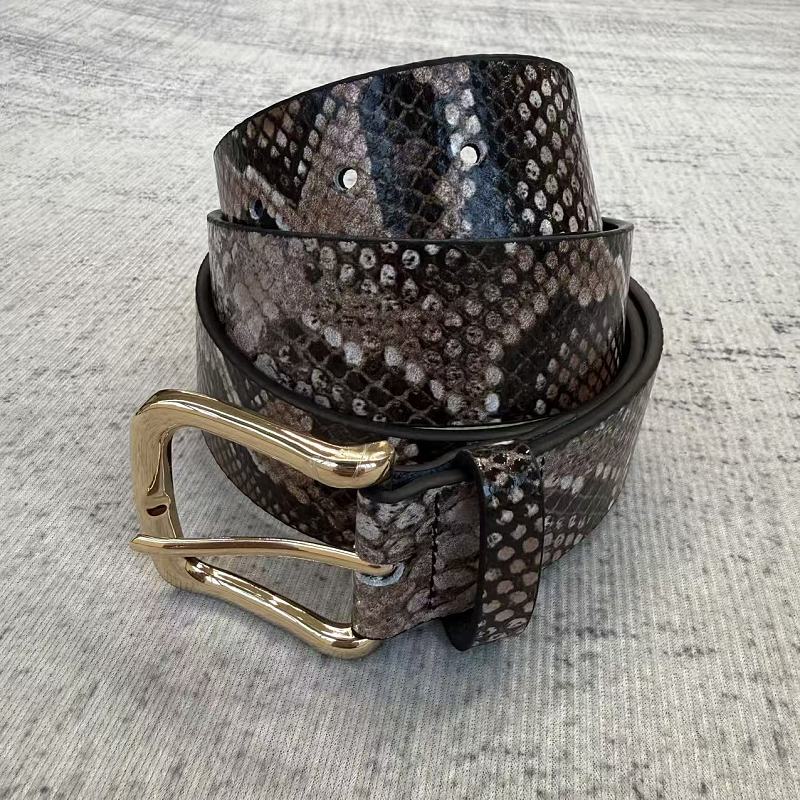 Snakeskin-Embossed Belt - Taupe/Brown