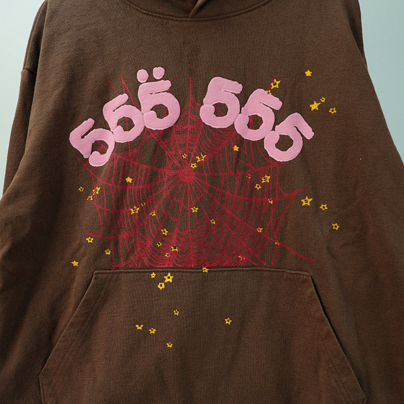 Sp5der Angel Number Hoodie Brown