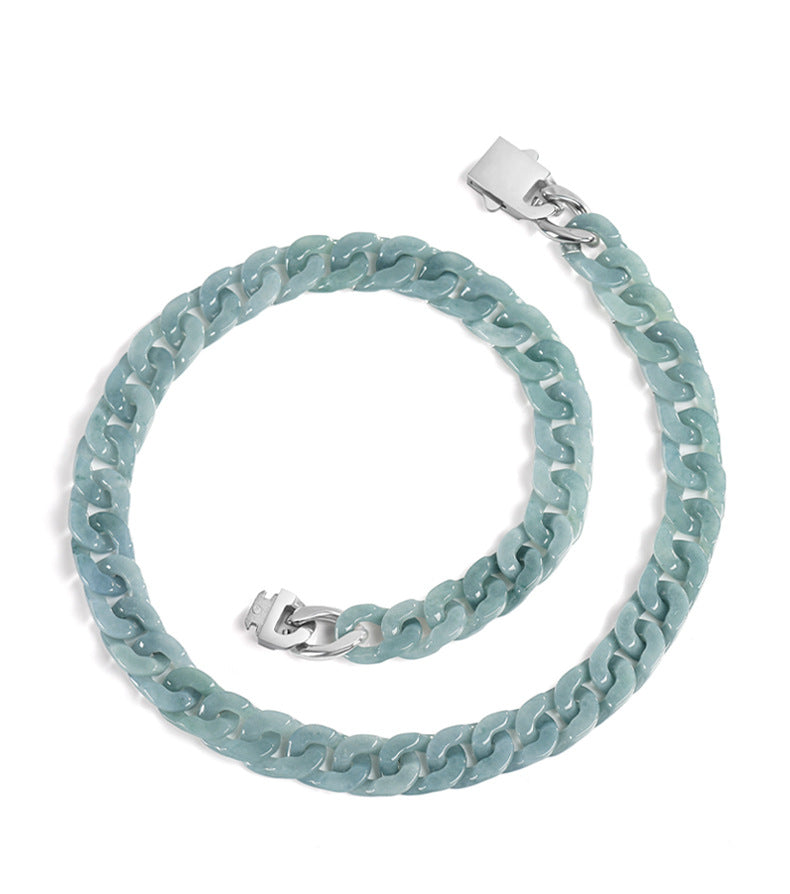 Hand-Carved Jadeite Cuban Link Bracelet-Guardian's Path