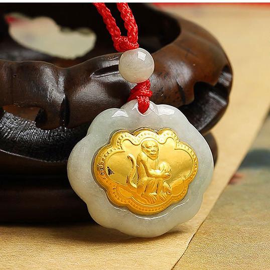 24k Gold 12 Chinese Zodiac Lucky Amulet White Jade Pendant Necklace
