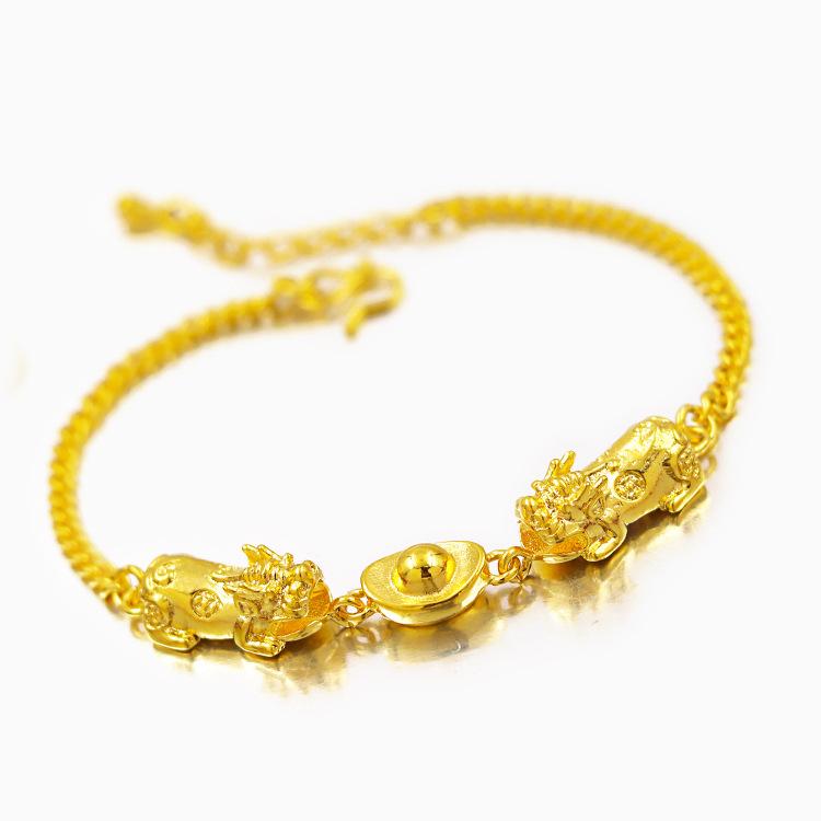 24K Gold Double Pixiu Ingot Wealth Bracelet