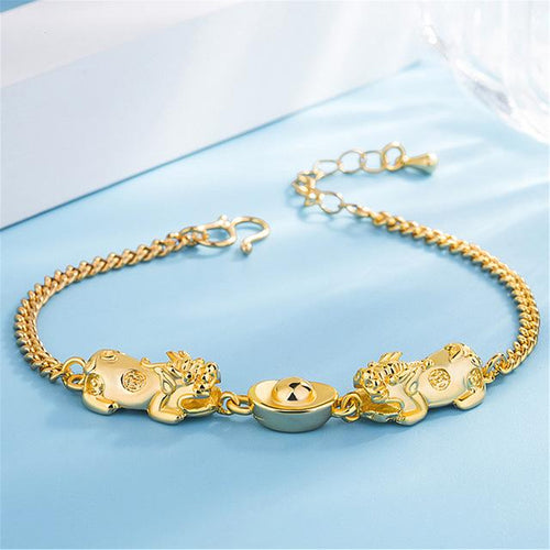 24K Gold Double Pixiu Ingot Wealth&Lucky Bracelet